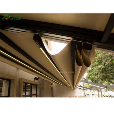 Restaurant Motorized Waterproof PVC Pergola Roof Retractable Awnings with LED